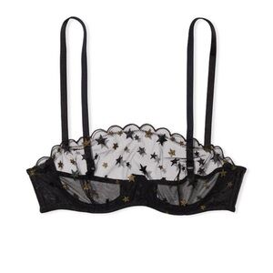 New! Victorias Secret black metallic star pattern mesh lace bra 20084